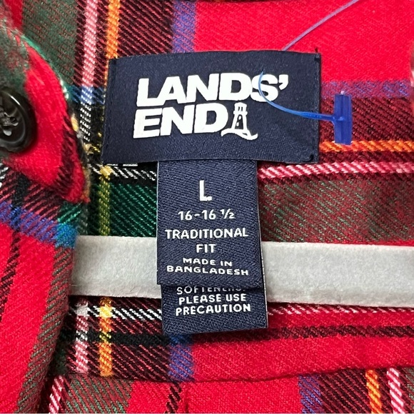 Land’s End 100% Cotton Soft Flannel Button Down Shirt-Men’s L-Red/Green-Winter - Picture 2 of 11